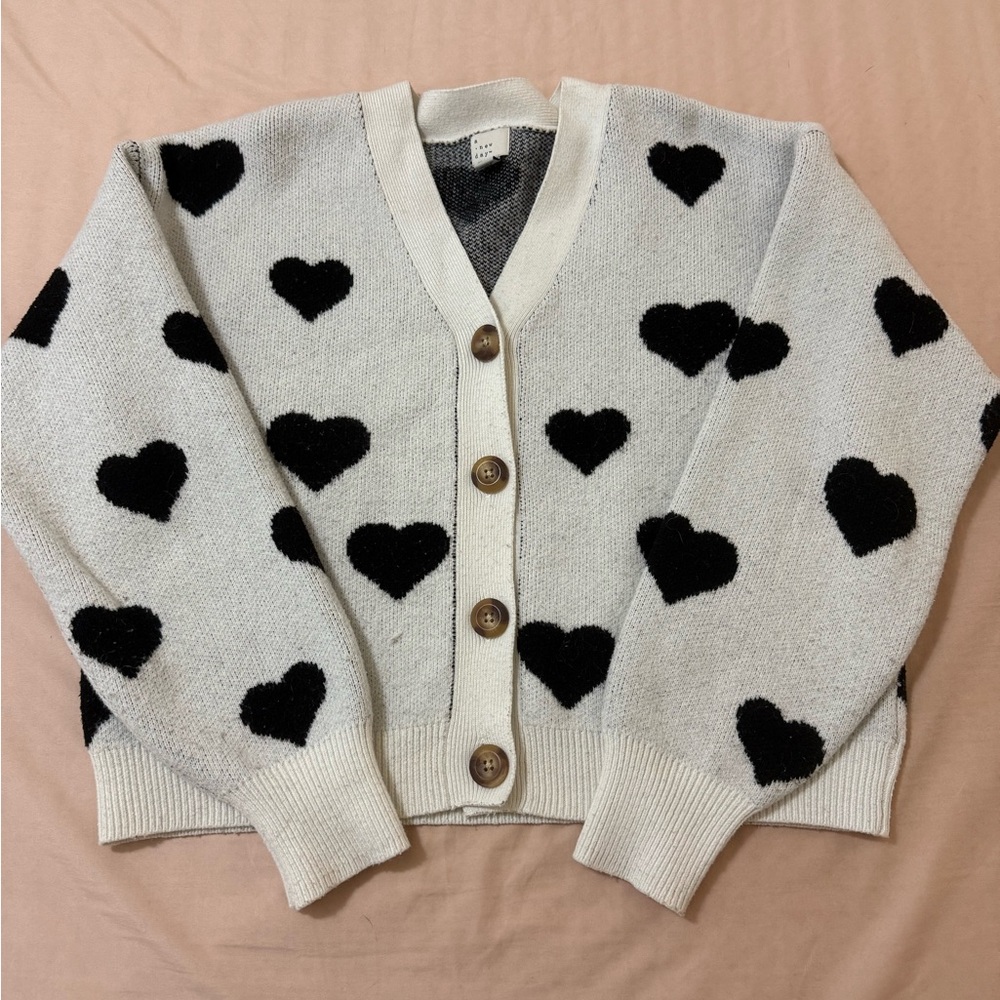 a new day Black and White Heart Cardigan Sweater